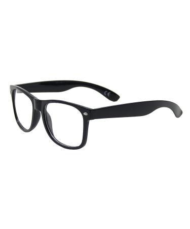 Clear Lens Geek Retro Unisex Glasses Gloss Black Frame Full UV Protection