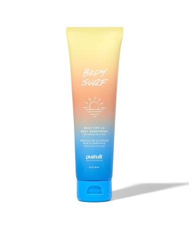 Pursuit Body Surf SPF 40 Body Sunscreen Lightweight Sunblock Lotion with Aloe Vera  Allantoin  Avocado and Jojoba Oil  Non-Greasy  Fast Absorbing  Clean  Vegan  Reef Friendly  Cruelty Free  3 Oz