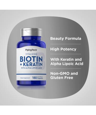 Piping Rock Biotin 5000mcg | 180 Capsules | Plus Keratin and Alpha Lipoic Acid | Supplement for Women and Men | Non-GMO Gluten Free - Buy Online on GoSupps.com
