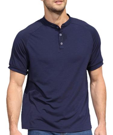 Blue Large Men's Casual Short Sleeve Henley Shirt | Fashion Button Up T-Shirt - Buy Online on GoSupps.com