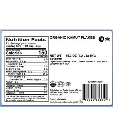 Yupik Organic Kamut Flakes 2.2 lb - Non-GMO, Vegan, Gluten-Free - Buy Online on GoSupps.com