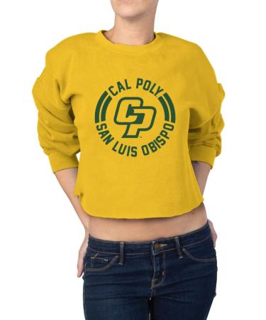 Venley NCAA Women's Cropped Crewneck Fleece Sweatshirt Medium Cal Poly Mustangs 2 - Yellow Gold
