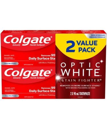 Colgate Optic White Stain Fighter Gel Toothpaste 90 mL 2 pack Clean Mint Paste 90 ml (Pack of 2) - Buy Online on GoSupps.com