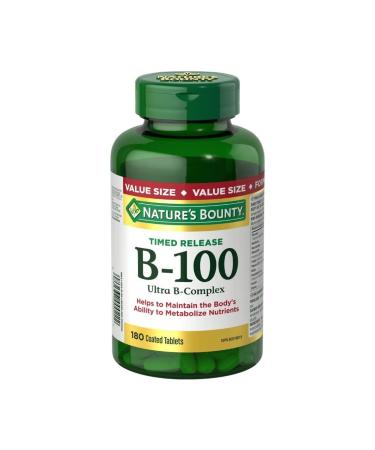 Nature's Bounty Vitamin B-100 Ultra B-Complex Supplement Helps the Body Metabolize Carbohydrates Fats and Proteins 180 coated Time Release tablets