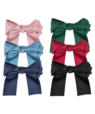 6PCS Big Bow Satin Hair Clips Ribbon French Hair Barrettes Bowknot Clip Hair Bow Clips Bow Hairpins Hair Accessories with Tails(Color Random)