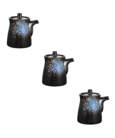 Zerodeko 3pcs Soy Sauce Pot Vinegar Pot Soya Sauce Dispenser Sauce Pan with Lid Salad Dressing Oil Cruet Salt Vinegar Container Maple Syrup Dispenser Seasoning Ceramics Bottle 10X8.5X7CMx3pcs Bluex3pcs