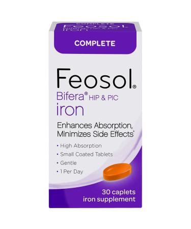 Feosol Bifera HIP & PIC Iron Supplement Complete - 30 Caplets Pack of 3 ERROR: N/A 30 Count (Pack of 3)