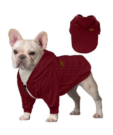 Meioro Zipper Hooded Dog Sweater Pet Clothing Dog Cat Clothes Cute Pet Clothing Warm Hooded Winter Warm Puppy French Bulldog Pug (XS red) XS red - Buy Online on GoSupps.com