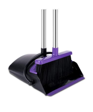 Broom and Dustpan Set Upright, 50-in Broom and Dustpan Set Long Handle Self Cleaning Broom and Dustpan Set for Home Kitchen Office Floor Purple