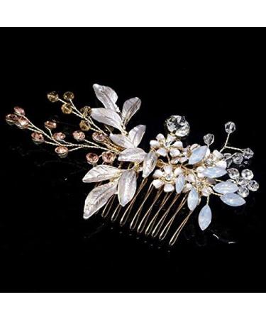 Women Lady Hairpin Hair Comb Clip Floral Piece Crystal Flower Bride Hair Pins Wedding Bridal Hairs Accessories Gift Gold - Buy Online on GoSupps.com