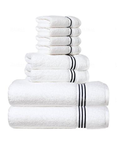 SIMPLI-MAGIC 79509 8-Piece Premium Set, 2 Bath, 2 Hand, 4 Wash Cloths, 100% Ring Spun Cotton Highly Absorbent Towels for Bathroom, Gym, Hotel, and Spa, (2) 27" X 54" (2) 16" x 30" (4) 13" x 13", Black