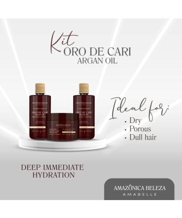AMAZONICA BELEZA Oro de Cari Kit - Shampoo, Conditioner & Mask Set (300ml) | Hydrating and Repairing Kit with Argan Oil for Dry Hair - Buy Online on GoSupps.com