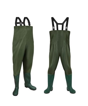 Jiubiaz Wathose 70d Nylon Composite PVC fishing pants with non -slip rubber boots ponds flood pants suitable for construction sites fishing farms gardens 44/45XL green