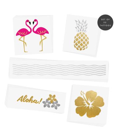 Beach Queen Variety Set - 25 Assorted Tropical Waterproof Metallic Tattoos | Luau Party Supplies - Buy Online on GoSupps.com