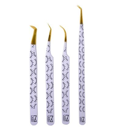M LASH Set Of 4 Diamond Grip Eyelash Extensions Tweezers - Japanese Steel Lash Supply (WB-SET)