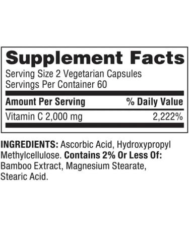 Spring Valley Ultra Strength Vitamin C Vegetarian Capsules Dietary Supplement 2 000 mg 120 Count + Daily Supplement Tracker Sticker - Buy Online on GoSupps.com