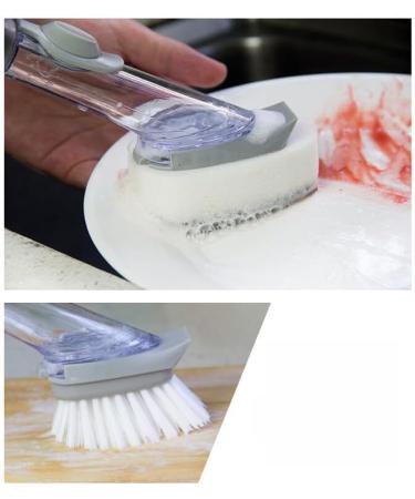 Soap Dispensing Dish Brush Kitchen Brush Set Automatic Liquid Filling Long Handle Brush with 2 Cleaning Sponges and 1 Dish Brush (Gray) - Buy Online on GoSupps.com