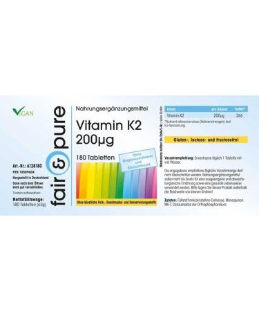Fair & Pure Vitamin K2 200mcg - Vegan High Dose MK-7 Supplement (180 Tablets) - Buy Online on GoSupps.com
