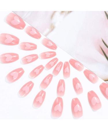 U-M Fake Nail Pink Heart False Nail Acrylic Full Cover Fingernails Press on Nails Set Artificial Long False Nail for Women Girls 24 PCSDurable As Shown - Buy Online on GoSupps.com