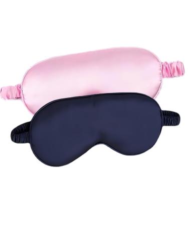 Silk Sleep Mask for Sleeping with Adjustable Strap Satin Blackout for Men&Women Comfortable Blindfold Eyeshade for Night Sleep (Black Pink)