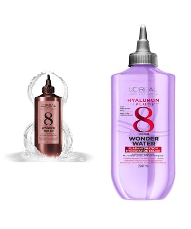 L'Oreal Paris 8-Second Wonder Water Hair Mask for All Hair Types Lamellar Water Technology & L'Or al Paris 8-Second Wonder Water Rinse-Out Treatment for Free-Flowing Hair