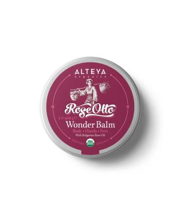 Alteya Organics Wonder Balm Rose 3 Oz/90g - USDA Certified Organic Pure Natural Treatment for Body Hands and Feet - Based Bulgarian Rose Otto Essential Oil