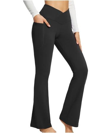 JEGULV High Waisted Bell Bottom Yoga Pants with Pockets for Women - Black, Medium - Buy Online on GoSupps.com