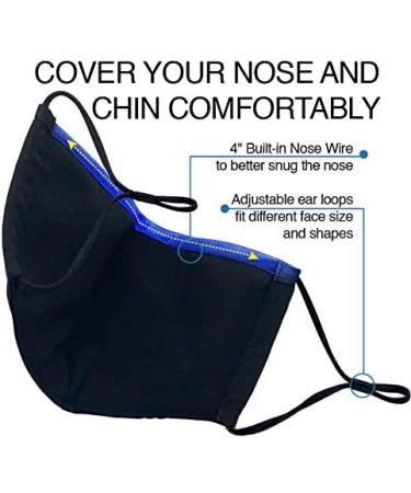 Reusable Washable Face Mask - Adjustable Ear Loops & Nose Wire - 3 Layer with Cotton Filter - Unisex (2Pack) - Buy Online on GoSupps.com