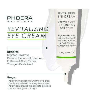 Phoera Revitalizing Eye Cream - Brighten & Hydrate | Reduce Fine Lines Dark Circles & Puffiness | For All Skin Types | Shop Internationally - Buy Online on GoSupps.com