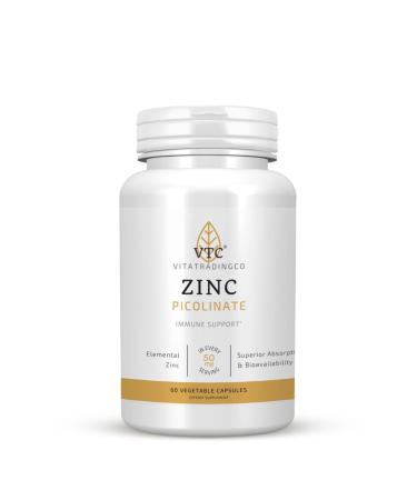 VTC VitaTradingCo. Zinc Picolinate | 50mg Elemental Zinc | Highly Absorbable | Immune & Antioxidant Support | for Skin Health & Cellular Function | 60 Veggie Capsules