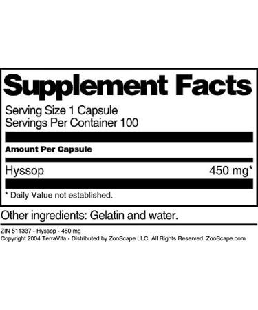 Hyssop - 450 mg (100 Capsules ZIN: 511337) - 3 Pack - Buy Online on GoSupps.com