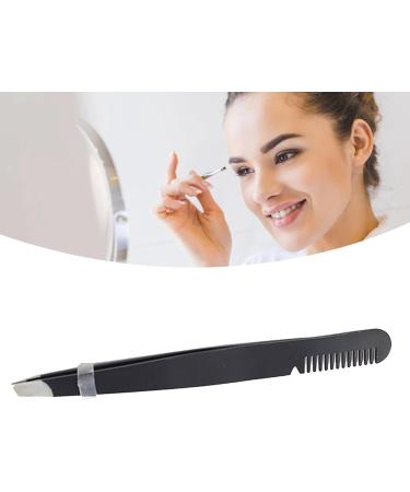 Multi-Purpose Stainless Steel Eyebrow Tweezers - Ergonomic Precise Slanted Tip & Comb - Black - Buy Online on GoSupps.com