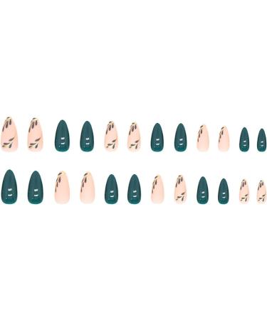 24pcs Short Almond Green Stick on Nails with Leaves Design - Nail Art Accessories for Women and Girls - Buy Online on GoSupps.com