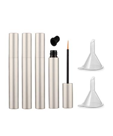 4 Pieces 5ml Aluminum Empty Eyeliner Tubes Refillable Eyelash Growth Liquid Bottle Plastic Eyeliner Vials Tube with Brush Eyelash Growth Oil Mascara Tube Come with 2 Mini Palstic Funnels  Matte-Silver