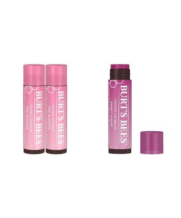 Burt's Bees 2-Pack Tinted Lip Balm Duo with Pink Blossom and Sweet Violet Shades Long Lasting Hydrating Formula