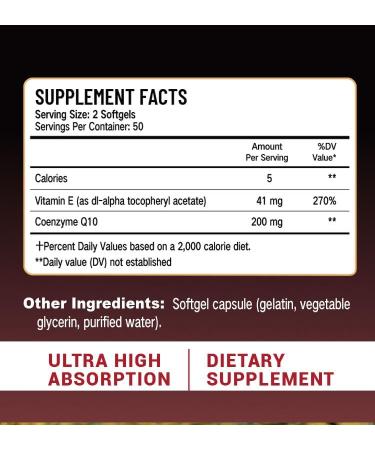 FARWIX CoQ10 200mg Softgels Supports Heart&Cellular Energy with Vitamin E Antioxidant&Brain Health Non-GMO Gluten-Free 100 Softgels - Buy Online on GoSupps.com