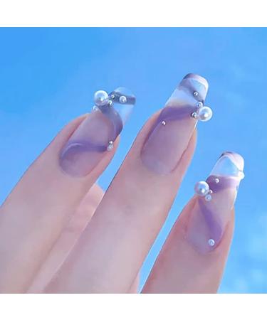 Shop Pearl False Nails - 24 Pcs Purple Press On Medium Coffin Nails for Women & Girls | Perfect for Parties & Salons - Buy Online on GoSupps.com