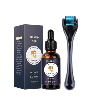Beard Growth Kit Derma Roller for Beard Growth Beard Roller for Hair Growth for Men 100% Natural Ingredients Beard Oil Serum Stimulate Promote Beard Mustache and Hair Regrowth-Gifts for Men Dad Father 0.5mm