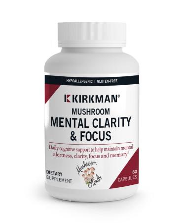 Kirkman - Mushroom Mental Clarity & Focus - 60 Capsules - Daily Cognitive Support - Hypoallergenic