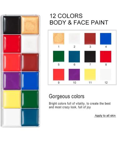 12 Colours Face Body Oil Paint Cream Palette Halloween Goth Vampire Stage Makeup + LyDia Foundation/Contour Makeup Brush + FREE Mini Sponge Beauty Blender - Buy Online on GoSupps.com