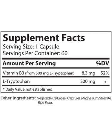 Zahler L-Tryptophan 500 mg - Pure Tryptophan Supplement, 60 Capsules for Mood & Sleep Support - Buy Online on GoSupps.com