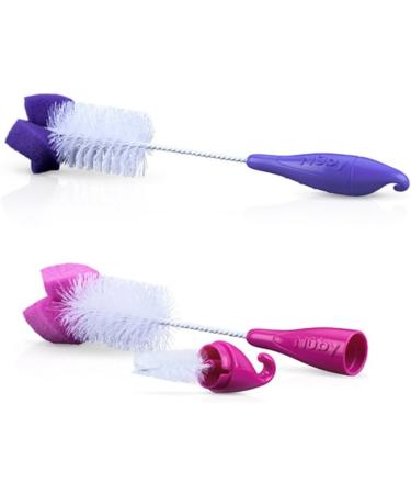Nuby 2-Pack Bottle and Nipple Brush with Sponge Tip - Fuchsia/Purple (2 Count) - Buy Online on GoSupps.com