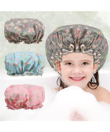 TRENDYSUPPLY Shower Cap for Kids  Double Layer Adjustable & Reusable  Waterproof Bath Cap for Girls  Long Hair (Flamingo)
