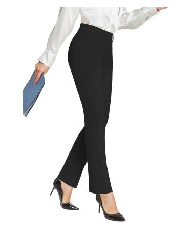 Amoy Women's Dress Pants Straight Leg/Bootcut Stretch Work Pants Slacks Office Business Casual Golf Yoga 4 Pockets Straight Leg/Black Large