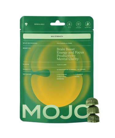 Mojo Extra Strength Focus Gummies with Lion s Mane Cordyceps Ginseng & L-Theanine - Mushroom Gummies Brain Supplement for Adults Memory/Energy Support Focus Fuel Yuzu Lime (20 Count - Pack of 3)