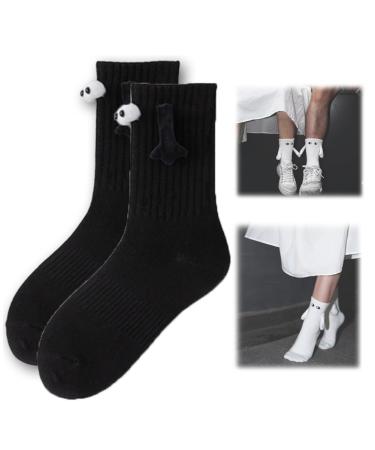 MIGEDY Couple Holding Hands Socks Funny Magnetic Sucktion 3D Couple Socks Unisex Novelty Couple Holding Hands Socks 2Pair Black