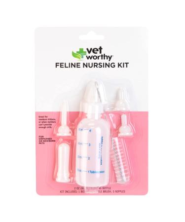 Vet Worthy 7-Piece Canine Nursing Kit - Dog and Cat Nursing Set for Orphaned and Newborn Puppies - Pet Feeding Support Kit with Feeding Bottle, Milk Bottle Brush, and 5 Nipples Cat 2 oz