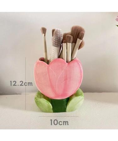EJOTSTSD Makeup Brush Holder Ceramic Tulip Shaped Pen Holder Multi-Purpose Decorative Desk Organizer for Cosmetic/Flower/Toothbrush Cute Gifts for Women/Kids Valentine's Day/Mother's Day/Xtmas Pink - Buy Online on GoSupps.com