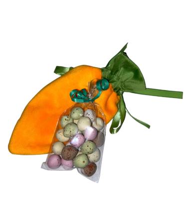 Velvet Carrot Drawstring bag with Choice of Easter Chocolates or sweets