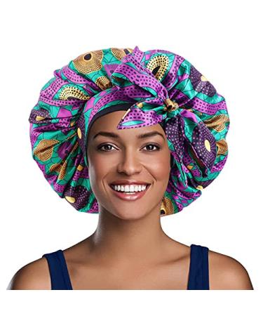 4PCS Silky Satin African Print Turban Head Wrap Scarf Set for Women - Hair Loss Cap Bonnet Hat with Long Tail Design - Buy Online on GoSupps.com